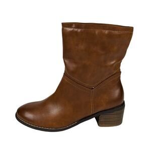 Boutique by Corkys Athena Boots 9 Camel Leather Stacked Heel Booties Shoes